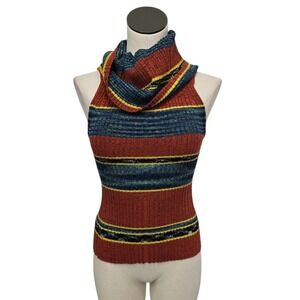 Free People Carly‎ Cowl Rib Knit Sweater Top Size Small Sleeveless Multicolor
